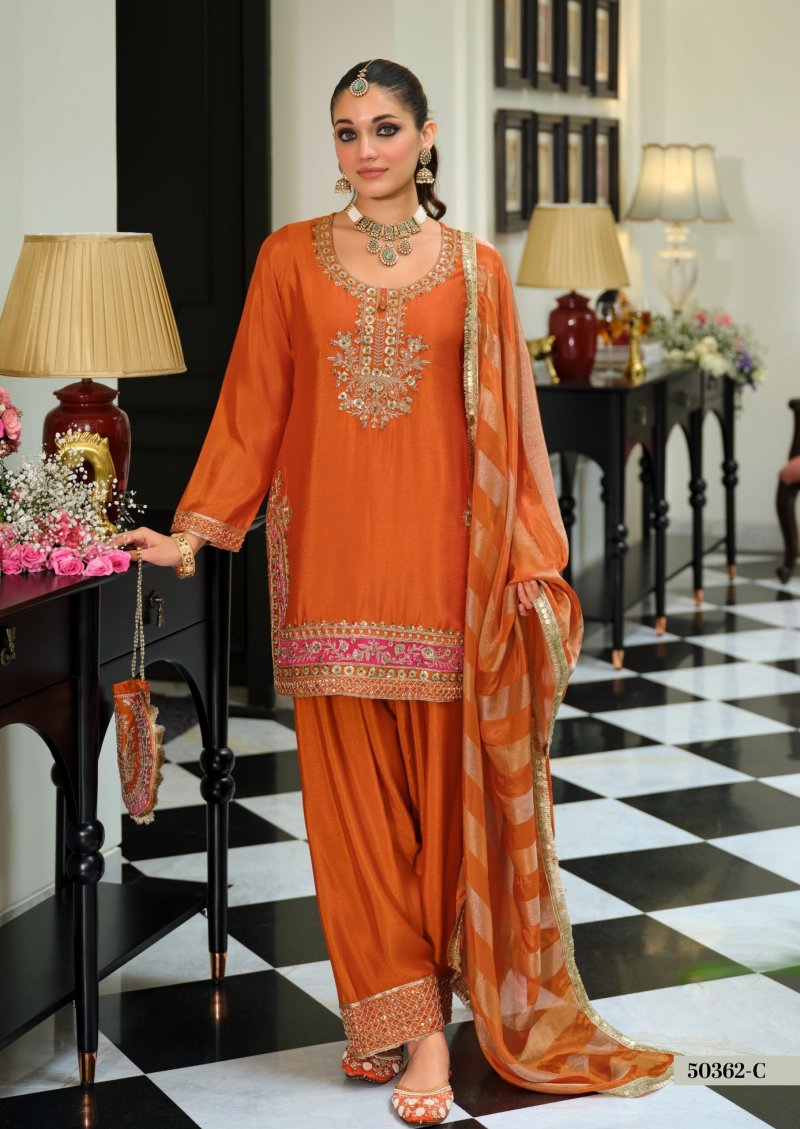 D 50362 C By Zaveri Chinon Beats Work Readymade Suits 